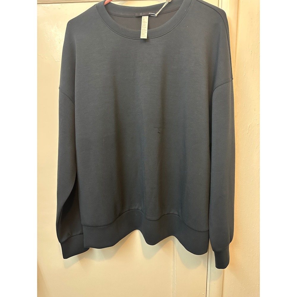 Zella Womens Ultra Soft Scuba Sweatshirt Black XL Crewneck Pleated Back NR512506